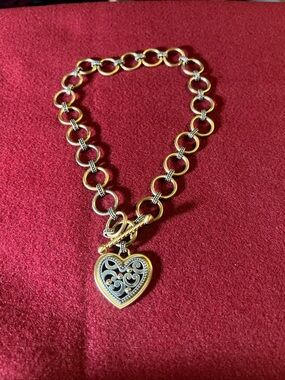 Brighton Gold Two-Tone Heart Pendant Link Necklace - Women Jewelry